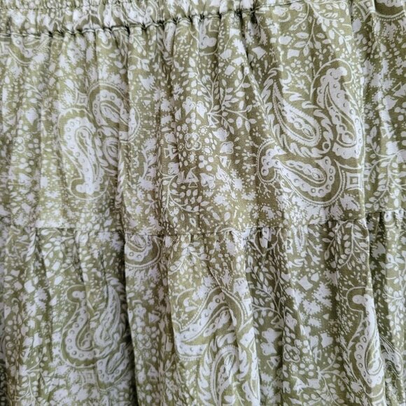 MICHAEL Michael Kors Petite Mini Skirt Paisley Tiered Ruffled Army Green XS (2) - Picture 3 of 7